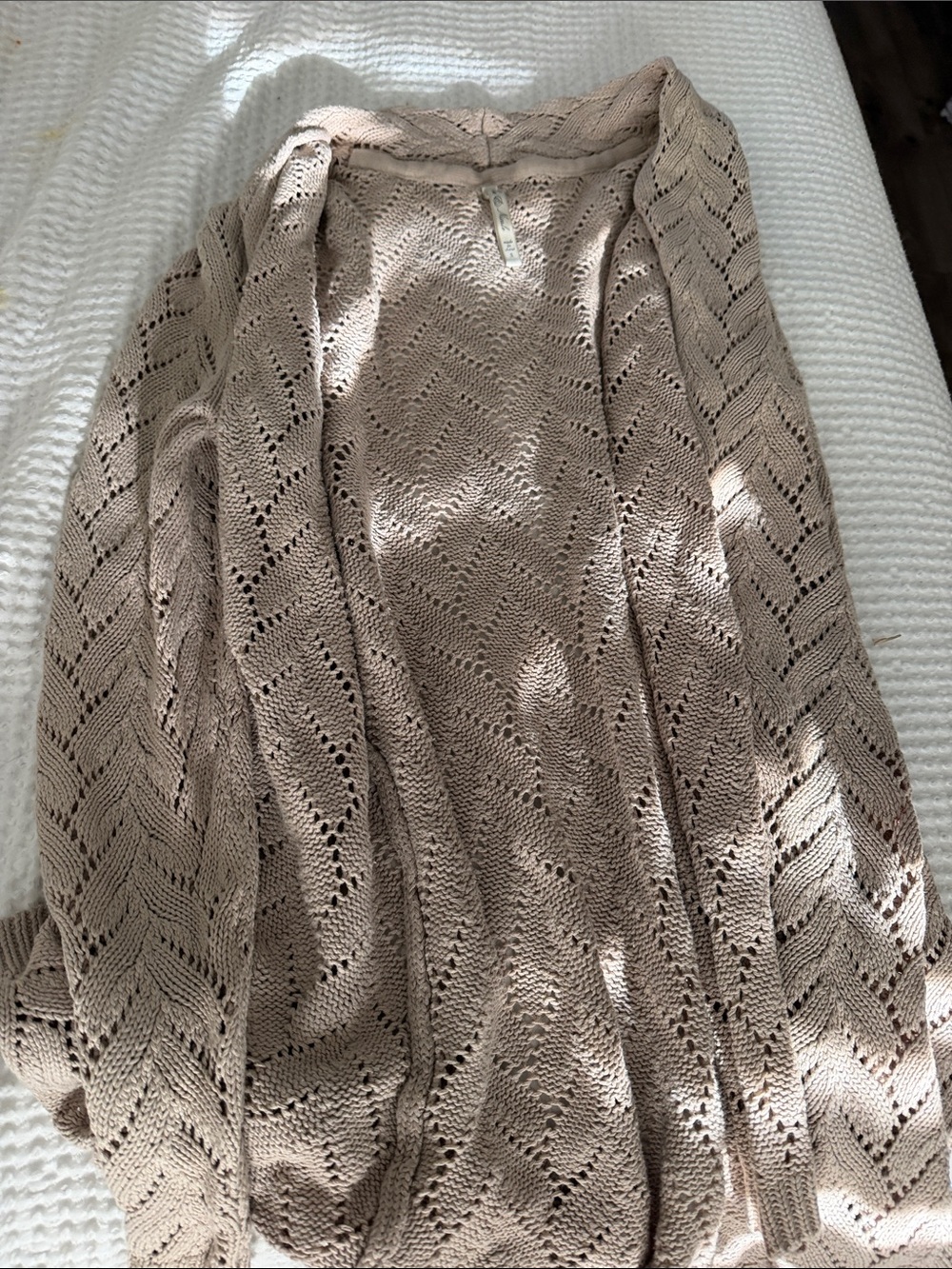 Leo & Nicole Taupe Open-Knit Long Cardigan